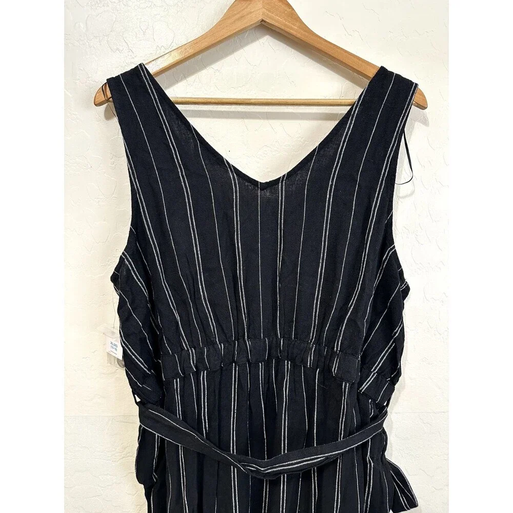Time & Tru Womans Striped Linen Romper Size XL Sleeveless Tie Waist Boho Western